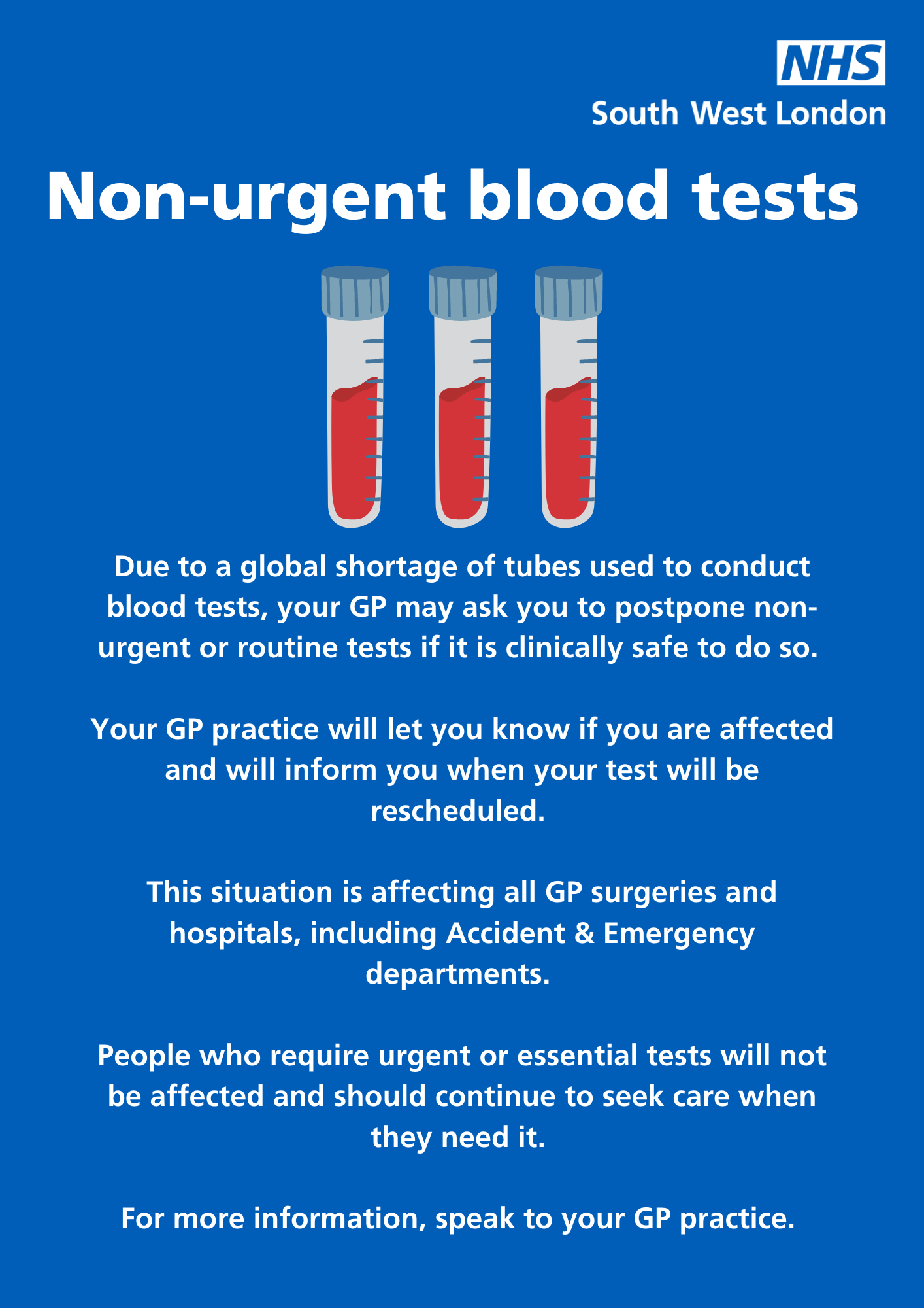 URGENT Blood Tests The Grand Drive Surgery